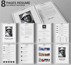 个人简历模板(INDD/DOCX/PSD)：8 Pages Extended Resume CV MS Word